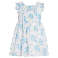 Little English classic Mila dress in blue turks floral pattern with aqua scalloped trim, for little girl