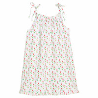 Little English girl's printed twill spaghetti strap dress with pink and red tulip pattern