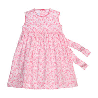 Little English traditional children's clothing. Azalea pink floral sleeveless dress for toddler girls