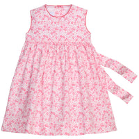 Little English traditional children's clothing. Azalea pink floral sleeveless dress for toddler girls