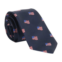 Little English traditional children's clothing. Navy blue neck tie with American flag print for boys for Spring