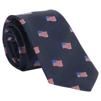Little English traditional children's clothing. Navy blue neck tie with American flag print for boys for Spring