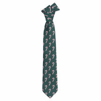 Little English traditional children's clothing. Boy's hunter green patterned neck tie with candy canes for formal occasions.