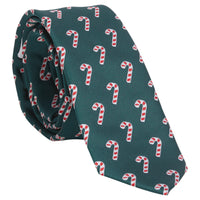 Little English traditional children's clothing. Boy's hunter green patterned neck tie with candy canes for formal occasions.