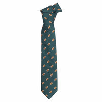 Little English traditional children's clothing. Boy's hunter green patterned neck tie with footballs for formal occasions.