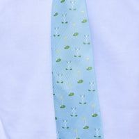 Little English traditional children's clothing. Light blue neck tie with golf motifs for boys for Spring