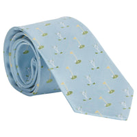 Little English traditional children's clothing. Light blue neck tie with golf motifs for boys for Spring