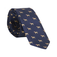 Little English traditional children's clothing. Boy's navy patterned neck tie with labs for formal occasions.