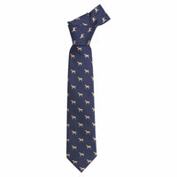 Little English traditional children's clothing. Boy's navy patterned neck tie with labs for formal occasions.