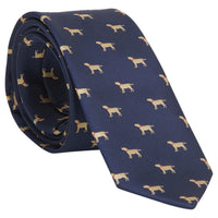 Little English traditional children's clothing. Boy's navy patterned neck tie with labs for formal occasions.