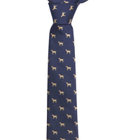 Little English traditional children's clothing. Boy's navy patterned neck tie with labs for formal occasions.