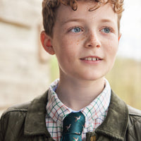 Little English traditional children's clothing. Boy's hunter green patterned neck tie with mallards for formal occasions.