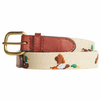 Little English traditional children's clothing. Smathers and Branson Needlepoint belt for boys. Tan mallard belt for kids