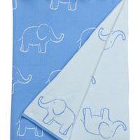 Little English classic reversible blanket with blue elephant motifs, for little boy
