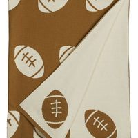 little english classic children's clothing baby boys brown and cream nursery blanket with all around football motif