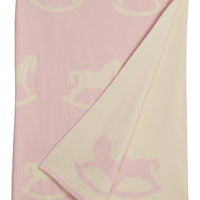 little english classic children's clothing baby girls light pink and cream nursery blanket with all around rocking horse motif