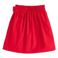 Little English classic kids clothing, red corduroy paperbag skirt with wide elastic waist and off-center fixed bow for girls