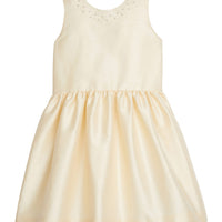 Little English traditional children's clothing, sleeveless Special Occasion Dress in champagne color with pearls around neckline for little girl