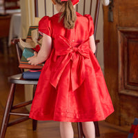 Little English traditional children's clothing, Peter Pan formal dress in red with sash around waist, for little girl