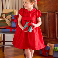 Little English traditional children's clothing, Peter Pan formal dress in red with sash around waist, for little girl