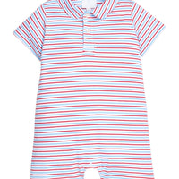 little english classic children's clothing boys red white and blue striped short sleeve romper