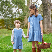 Little English traditional children's clothing. Brown and blue plaid peter pan shirt for boys for Fall
