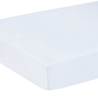 little english classic children's clothing pima crib sheet with white background and light blue stripe all over print