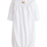 Little English classic white pima cotton newborn gown with pinpoint lab at the center of the chest for baby boy