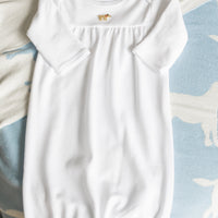 Little English classic white pima cotton newborn gown with pinpoint lab at the center of the chest for baby boy