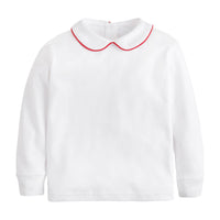 little english classic childrens clothing boys white shirt with peter pan collar and red piping on collar