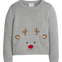 little english classic children's clothing boys gray sweater with reindeer front pocket for holiday