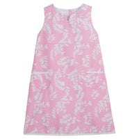 Little English classic knee length pink pocket shift dress with tropic pattern in white
