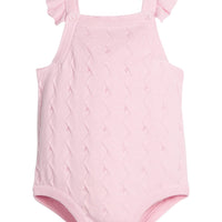 little english classic children's clothing baby girls light pink pointelle knit bubble with ruffle sleeve