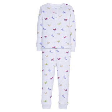 Little English classic children's clothing, boys long-sleeved jammies with printed airplane motif