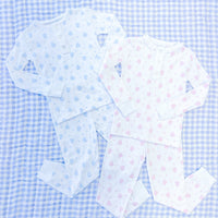 Little English traditional children's clothing, printed jammies with blue heart pattern for little boy