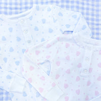 Little English traditional children's clothing, printed jammies with blue heart pattern for little boy