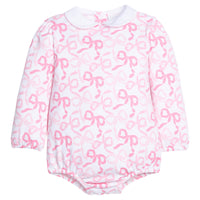 little english classic children's clothing baby girls long sleeve bubble with all over pink bows print with peter pan collar