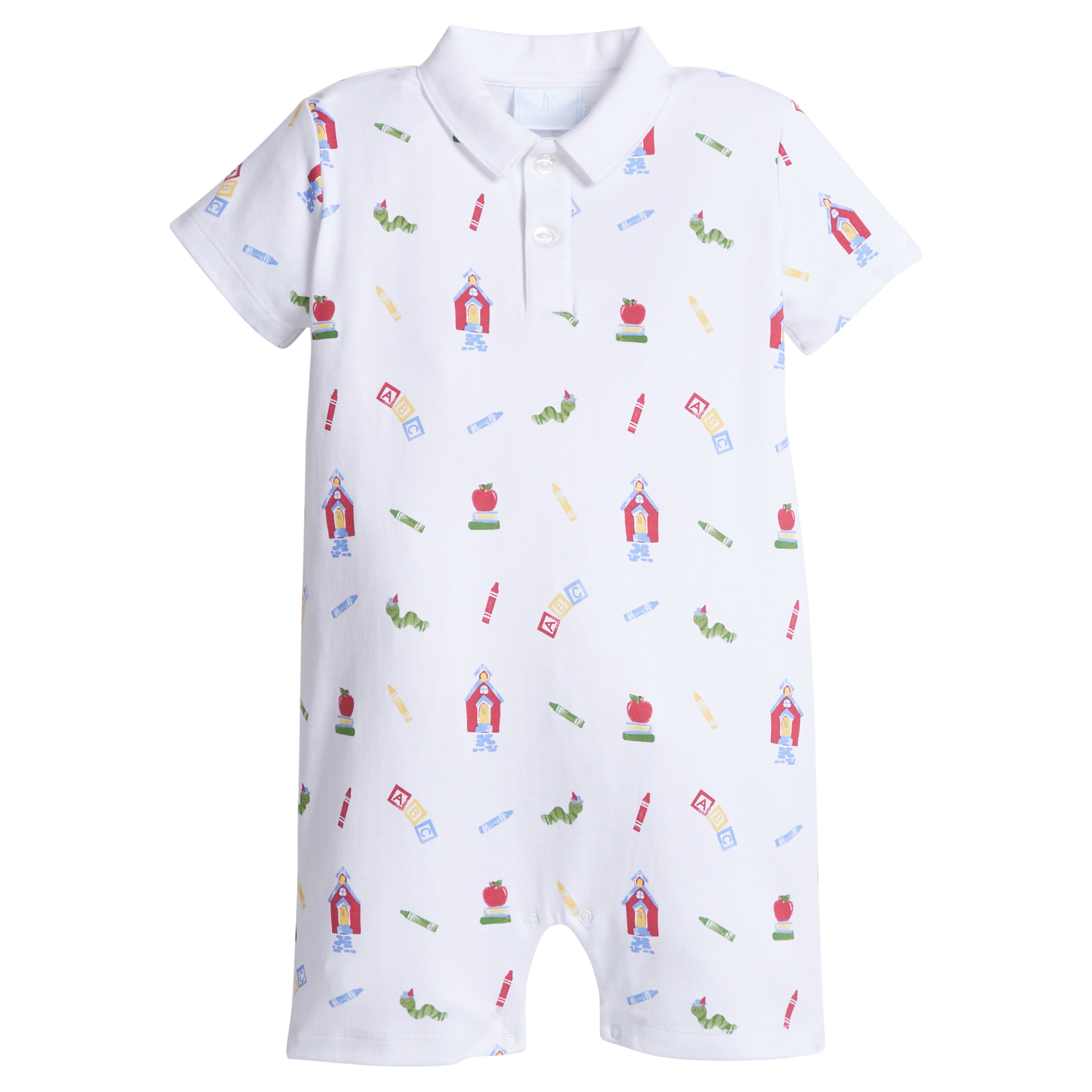 Baby Boy School Days Polo Romper in Pima Cotton - Little English