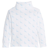 little english classic children's clothing boys white turtleneck with blue dinosaur print