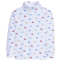Little English classic childrens clothing toddler boys turtleneck with printed cars in blue, yellow and red