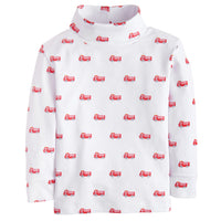 Little English classic kids clothes, white cotton turtleneck with red fire truck print for little boys