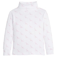 little english classic children's clothing girls white turtleneck with pink dinosaur print