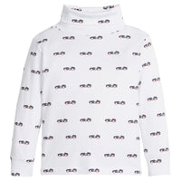 little english classic children's clothing boys white turtleneck with navy vintage race car print