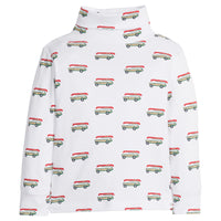 little english classic children's clothing boys white turtleneck with green and red wagoneer print