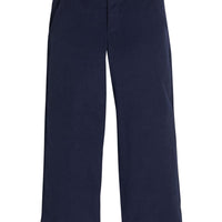 Little English classic pull on pants for little boys. Navy blue corduroy pant with elastic waistband in back and faux button front.
