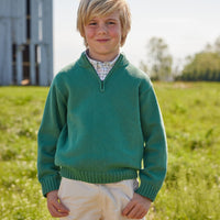 Little English classic childrens clothing boys hunter green quarter zip sweater