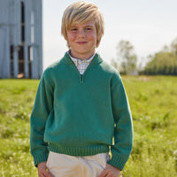 Little English classic childrens clothing toddler boys button down in a green orange and blue tattersall