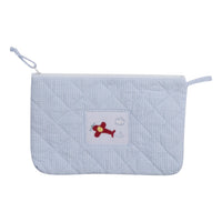 Little English classic children's quilted luggage light blue cosmetic bag with airplane embroidery