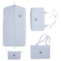 Little English classic children's quilted luggage light blue full set with navy bow embroidery