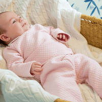Little English traditional baby clothing, little girl's quilted sleep set in pink